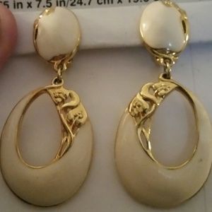 Vintage Edgar Berebi White and Gold Clip Earrings.